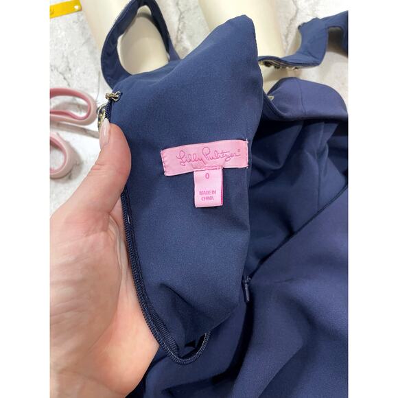 Lilly Pulitzer Benita Shift Navy Gold Embroidered Beaded Cocktail Dress Size 0 - Picture 16 of 16